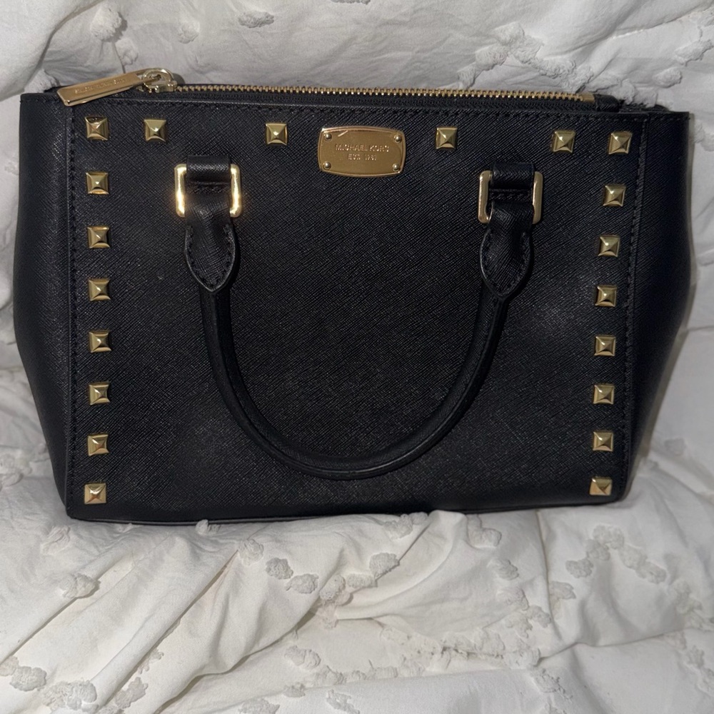 Michael Kors Black Satchel with Gold Studs